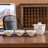 Suet jade porcelain high-end travel tea set, a pot of three cups, portable set, light luxury business commemorative holiday gifts