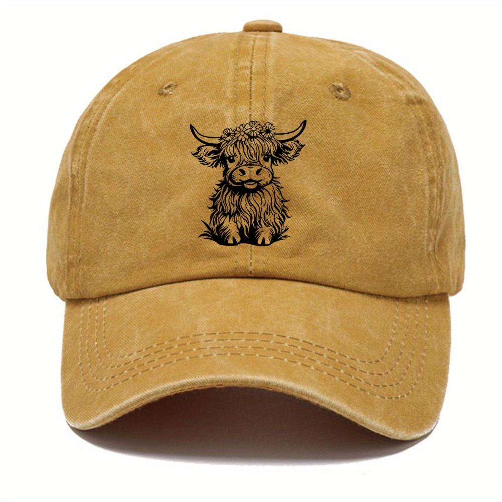 1Pack Of Cartoon Calf Print Washed Vintage Soft Top Sunshade Baseball Caps Unisex Versatile Baseball Caps