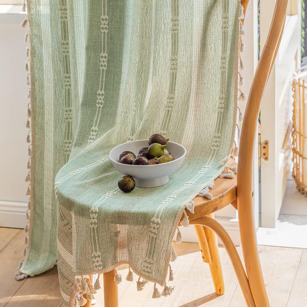 

Cream White Cotton And Linen Fringed Bedroom Living Room Semi-Blackout Farmhouse Curtain Finished Product Height 90cm * Width 60cm