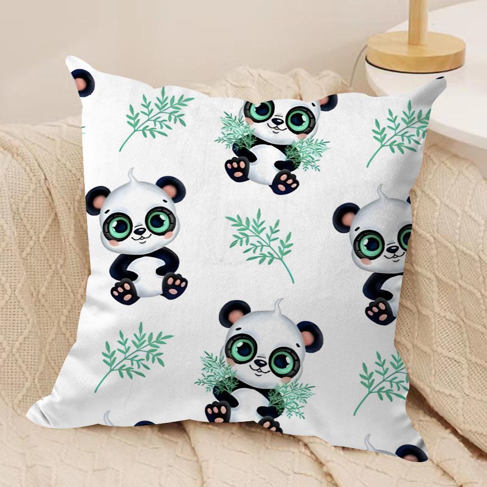 Lovely Panda Cushion Cover Soft Plush Fabric DoubleSided Printed Sofa Cushion Cover for All Seasons Home Decor Gift
