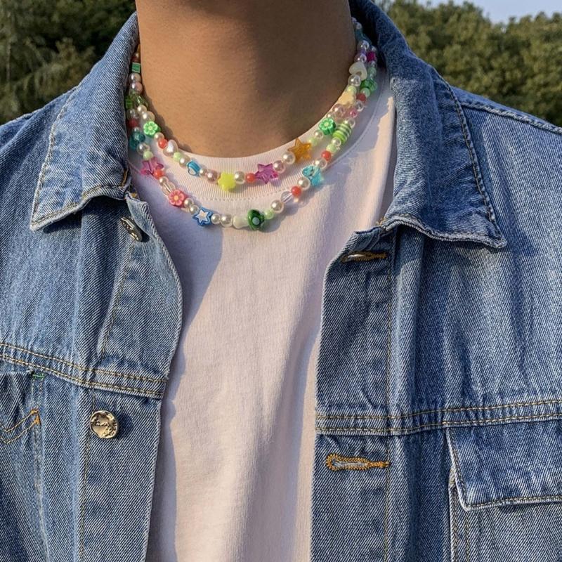2-elementowy ręcznie robiony naszyjnik z koralików, kołnierzyk, łańcuszek na obojczyk, modny kwiatowy naszyjnik dla kobiet, akcesorium biżuteryjne hip-hopowe