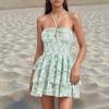 Summer 2025 Women's Strapless Floral Tie-Up Spaghetti Strap Mini Dress