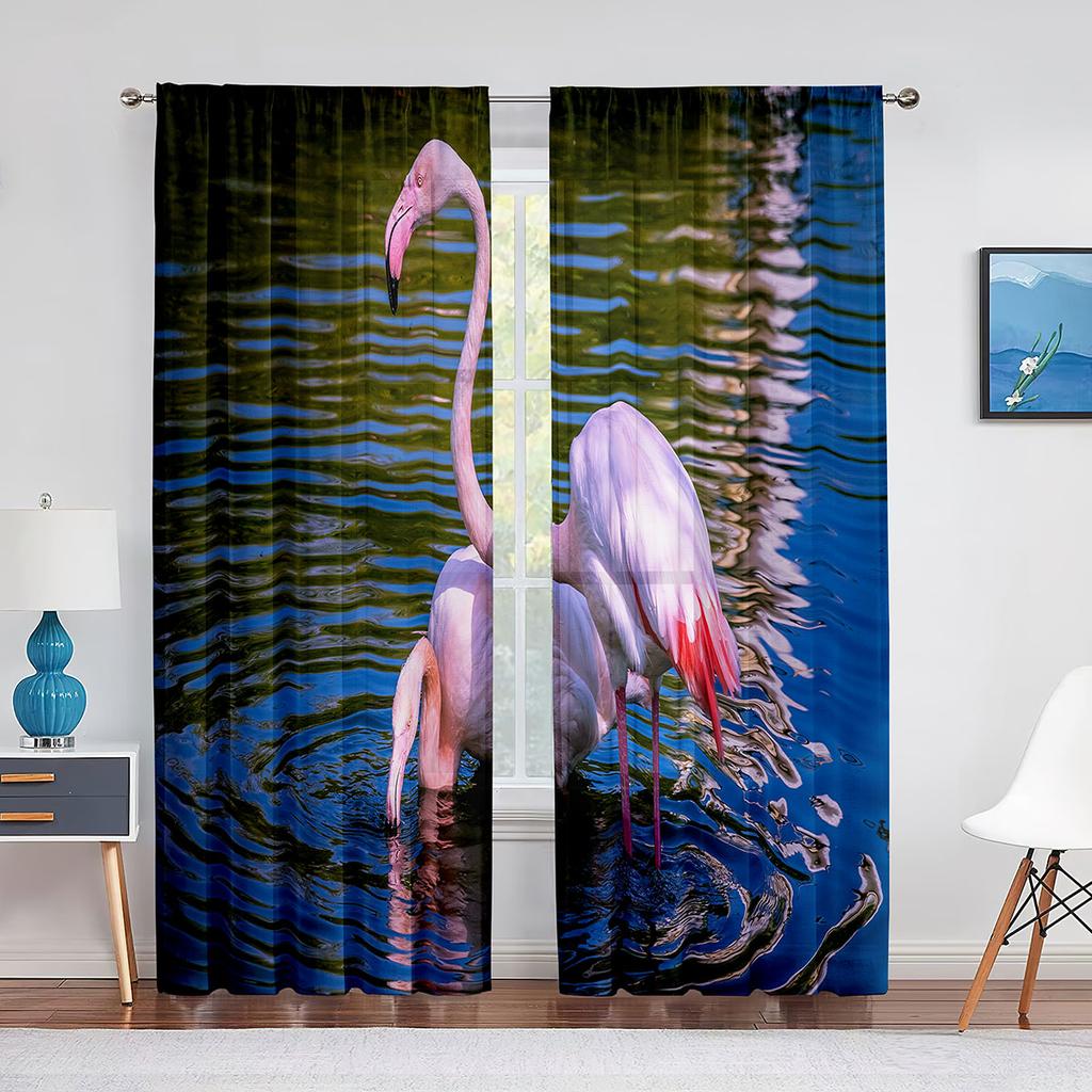 Różowe flamingi tropikalne ptaki romantyczna miłość przezroczyste firanki z woalu do salonu tiulowa firana okienna do sypialni i kuchni