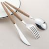 5Pcs Wooden Handle Cutlery Set Stainless Steel Knife Fork Dinnerware Set Coffee Tea Spoon Kitchen Silverware Tableware Set