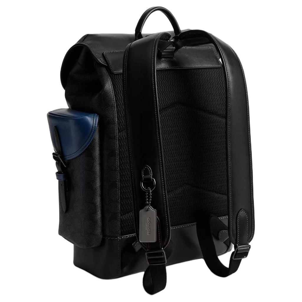 Coach Hitch 31 Brand Print Flap Closure Coated Canvas And Refined Calfskin Backpack Large Men Backpack Black CV985-BLC