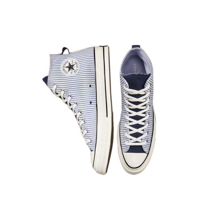 Converse Sneakers Unisex Chuck 70 High Washed Indigo cu Dungi Hickory Albastru Egret Negru A00472C