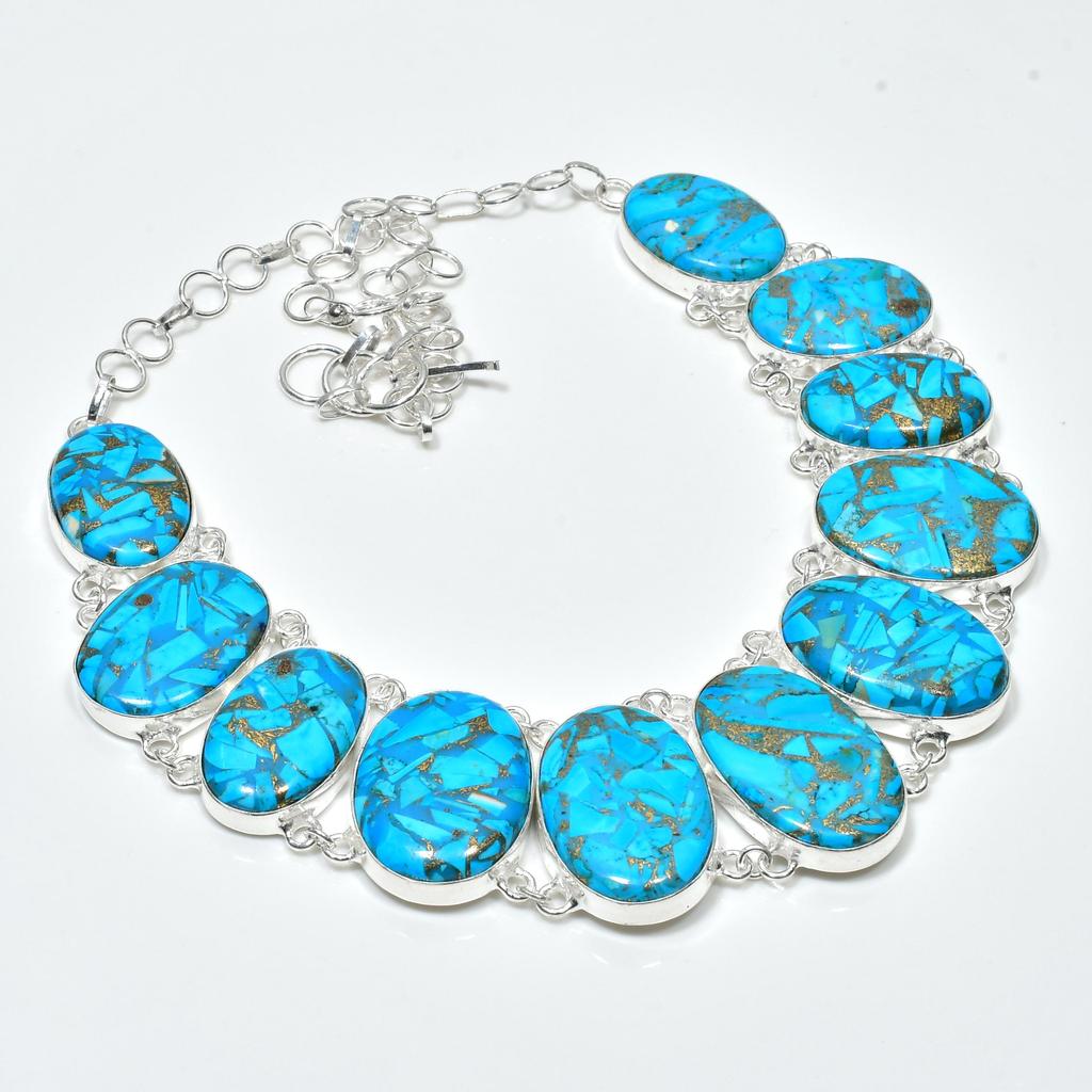 Natural Blue Copper Turquoise Gemstone Handmade 925 Sterling Silver Jewelry Neclace Bracelet Set, Antique Jewelry Set, Mother's Day Gift