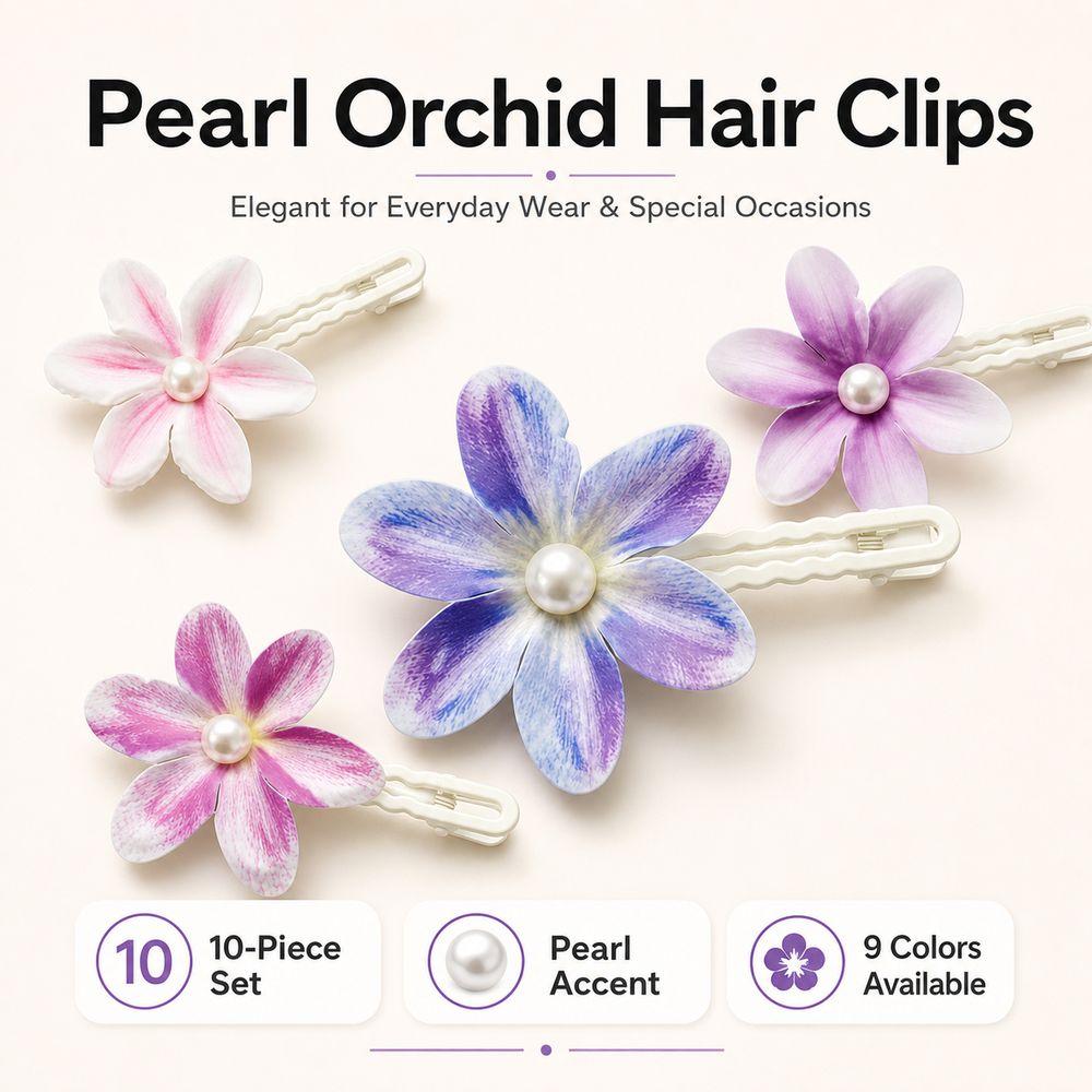 10Pcs Orchid Orchid Hair Clip with Pearl Embellishments Floral Hair Clip Beach Vacation Photography