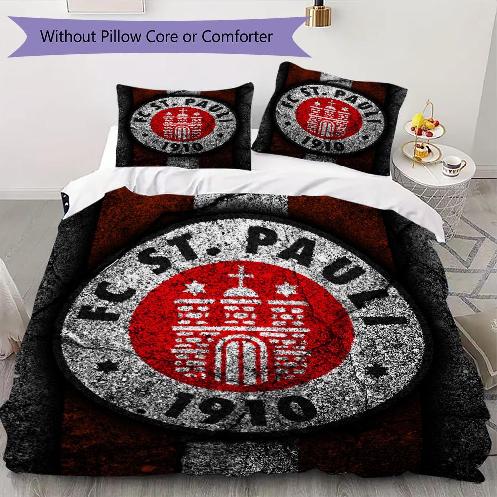 S t. Juego de Ropa de Cama Pauli FC Pattern uilt Set uilt Cover Funda de Almohada Decoración del Hogar Regalo de Cumpleaños (1 * funda de edredón + 2 * fundas de almohada sin relleno)