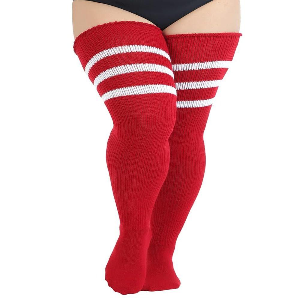 Knitted Thigh High Socks Plus Size Leg Warmer Rainbow Striped Tube Socks Thick Thighs