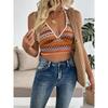 Fashionable Geometric Striped Neck Slim Sling Vest for Women Camis