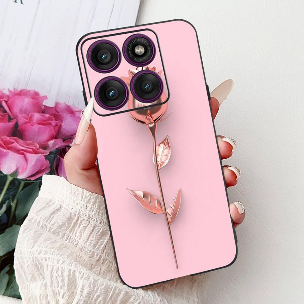 For Motorola Edge 60Pro XT2507-1 Back Cover For Motorola Edge 60 Pro Case Cute Cartoon Luxury Flower Painted Black Silicone 6.7"