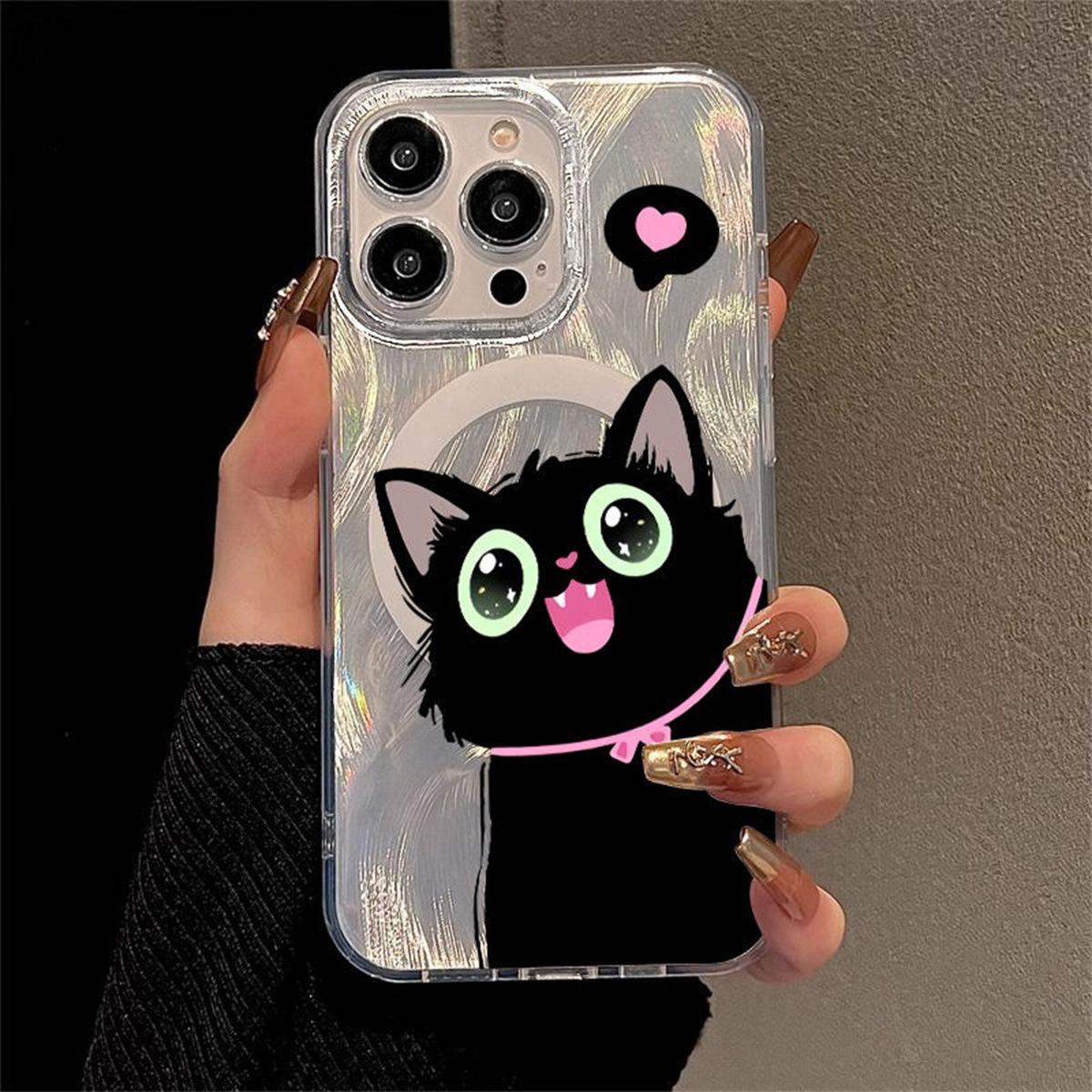 

For Apple Mobile Phone Case Transparent Feather Gauze Magnetic Suction Case for Apple Mobile Phone Protective Case Lanyard For iPhone 16PROMAX