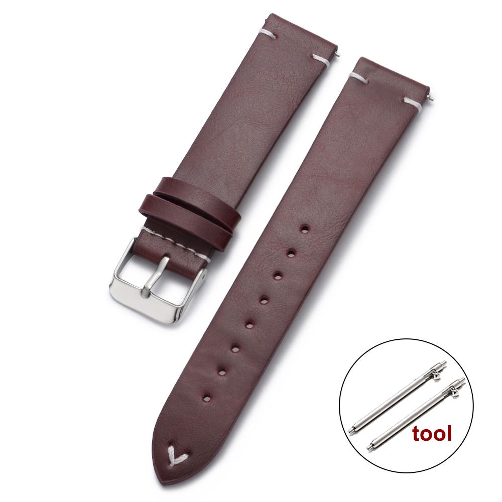 

18mm 20mm 22mm Vintage Brown Leather Watchband Wristband Stitching Strap Quick Release Bracelet for Omega for Seiko Watch Band 20mm червоний