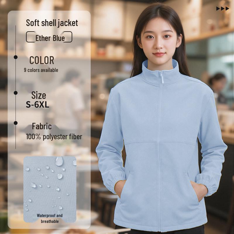 Custom Outdoor Work Jacket for Catering: Restaurant, Milk Tea, Coffee Waiter Uniform with Zipper and Logo Print.