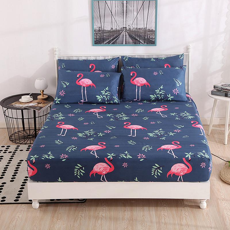 Plant Printing Bed Sheet Fitted Sheet with Pillowcase Elastic Bands Non Slip Adjustable Mattress Cover for Double King Queen Bed