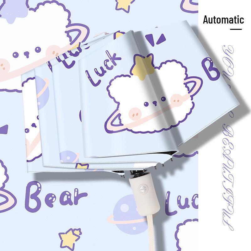 Cartoon Sunny & Rainy Dual-Use Auto Folding Umbrella for Adults & Students