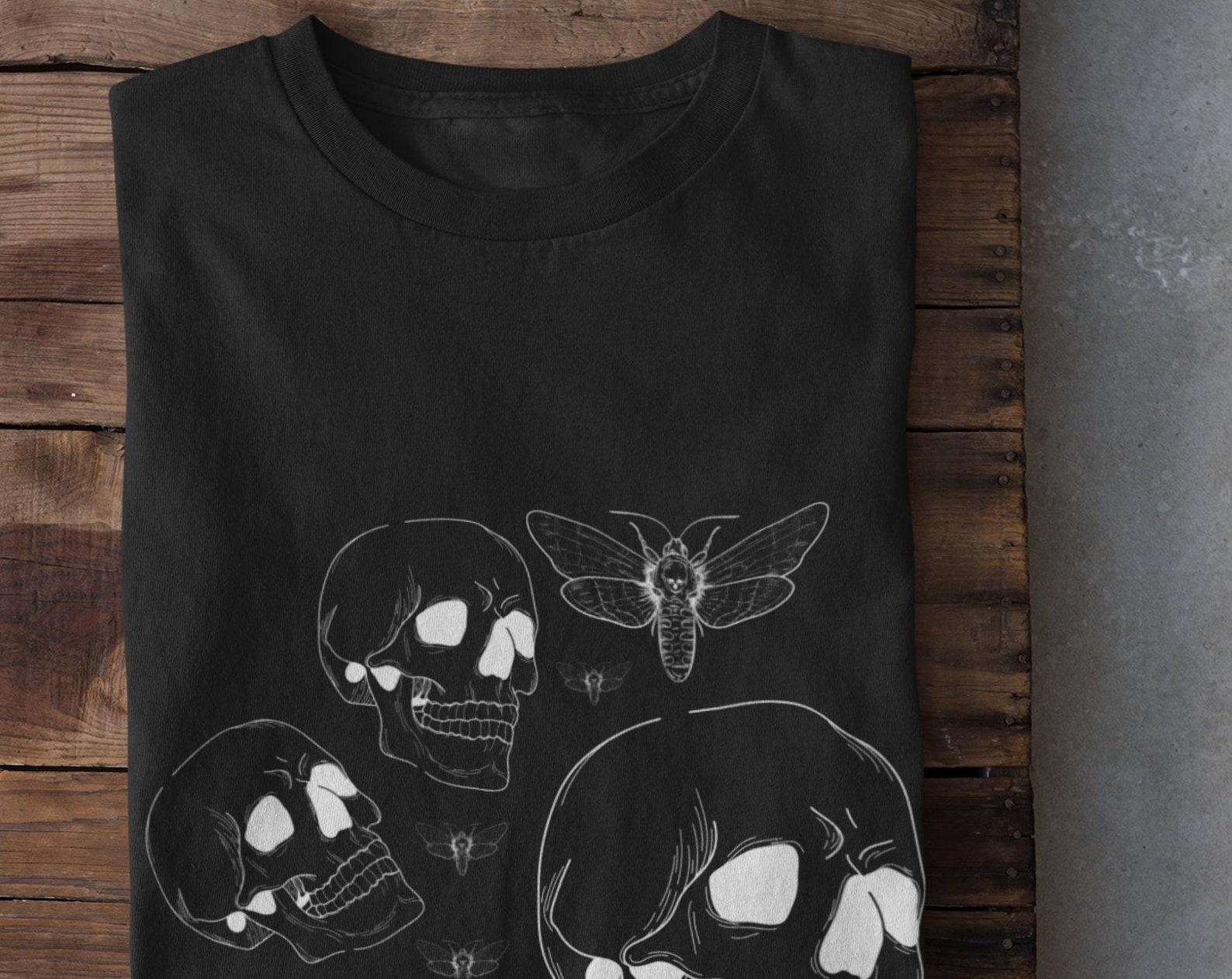 Dark Academia Clothing, Alt Clothing, Skull Shirt,Grunge Aesthetic,Grunge Clothing,Mall Goth,Y2k Shirt,Egirl,Skeleton Tee,Moth T Shirt M