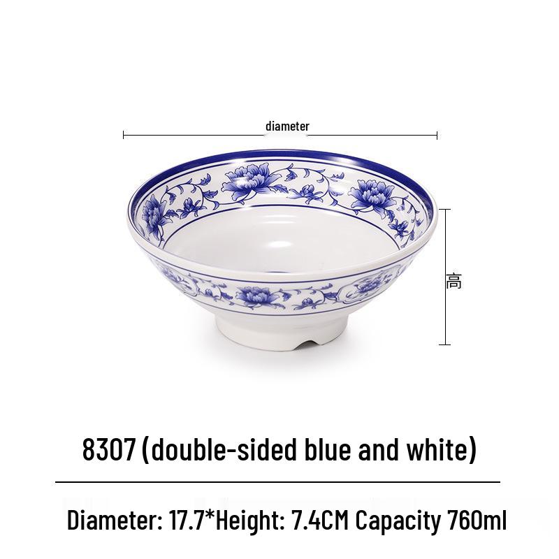 Blue & White Melamine Noodle Bowl: Imitation Porcelain Tableware for Ramen, Soup, Wonton, or Beef Noodles in Noodle Shops