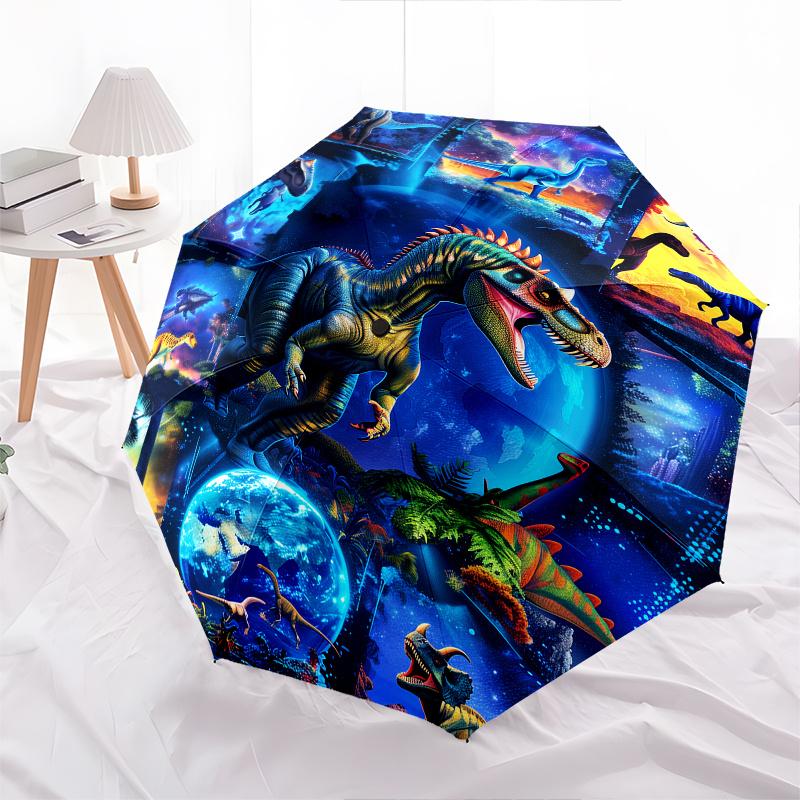 Dinosaur Fantasy Automatic Folding Fashion Umbrella 8 Rib Lightweight Design, Durable Iron Frame, Compact and Portable, Perfect Gift for B