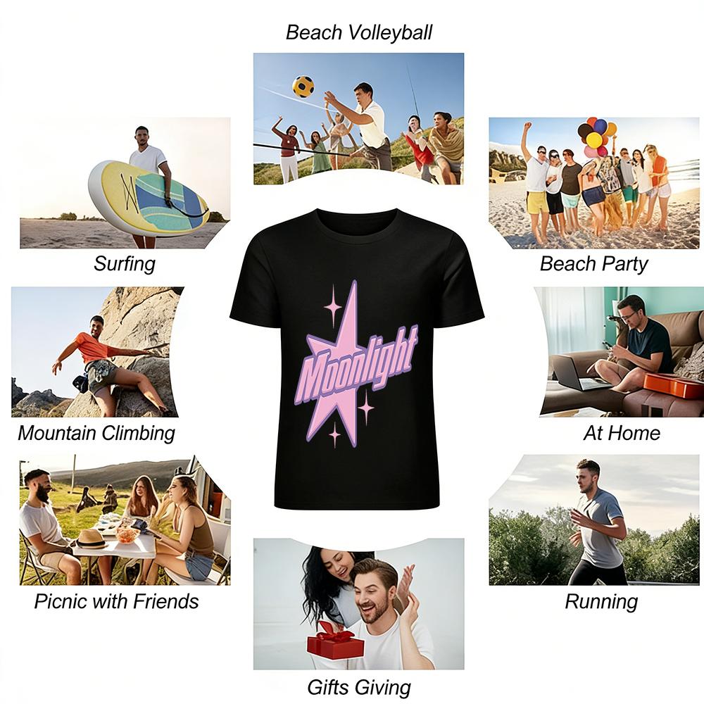 Y2K Aesthetic Moonlight Star Print T-Shirt Women Casual Loose Fit Streetwear Cool Girl Top Pure cotton T-shirt