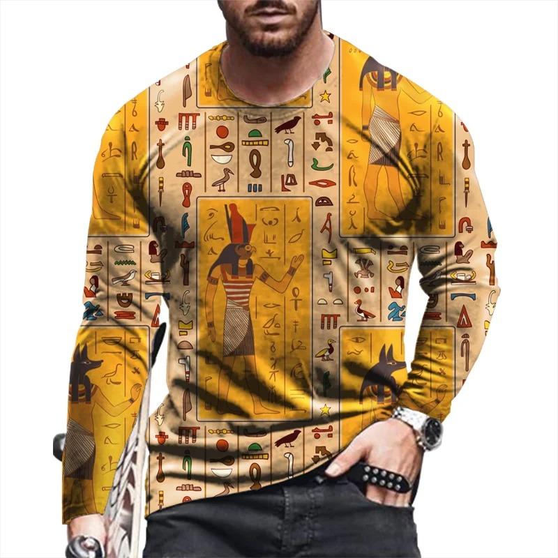 

3D Ancient Egyptian Pattern Printed Men s Casual Round Neck Long Sleeve T-shirt 5XL