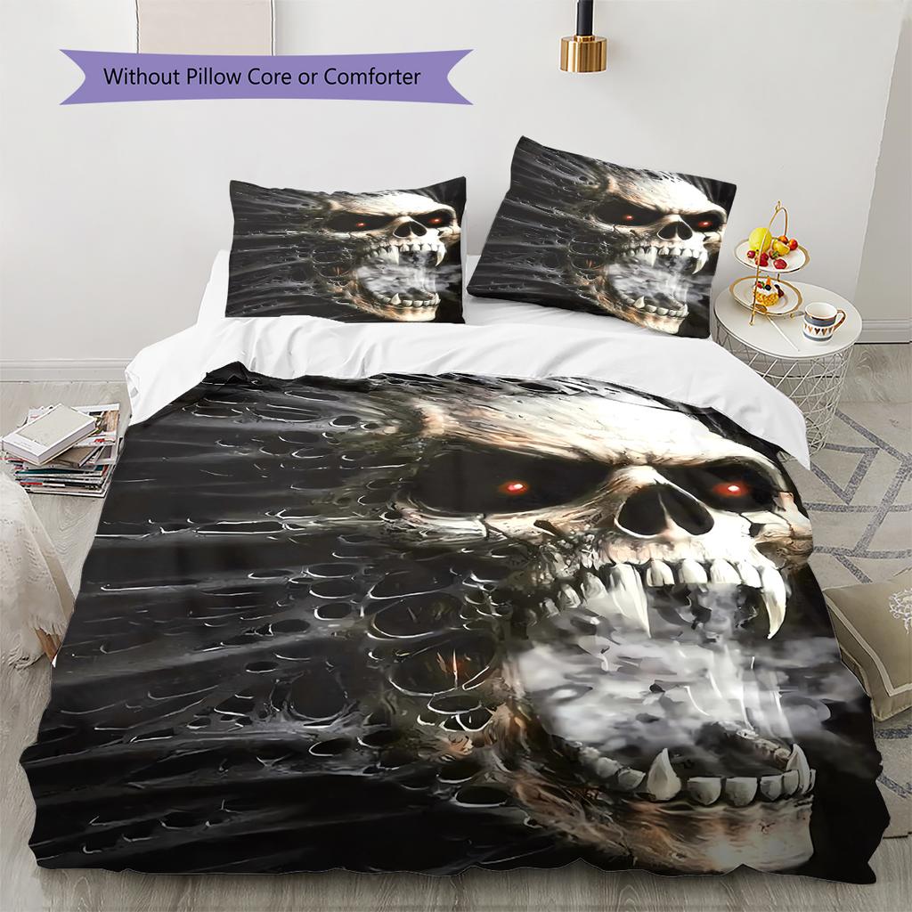Snake and Skull Pattern Bedding Quilt Set Quilt Cover Pillowcase Home Decoration Gift (1 * Duvet Cover + 2 * Pillowcase, Without Core)