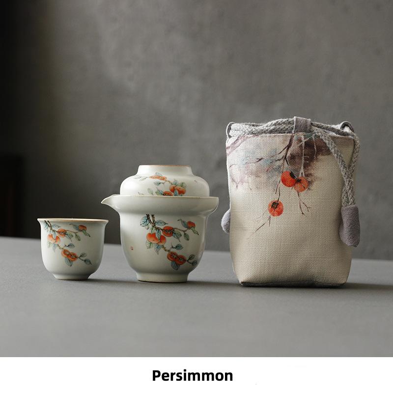 

Ceramic Tea Set Chinese Style One Pot Three Cups Office Outdoor Convenience Storage Bag Travel Picnic Tea Set Decor Simple хурма