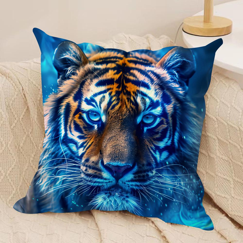 Tiger Animal Print Pattern Cushion Cover Silky Short Plush Invisible Zipper Dustproof Sofa Pillow Case For Home Decor