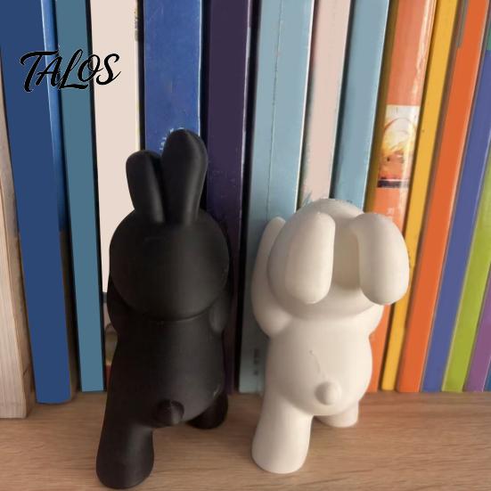 Aesthetic Bedroom Shelf Decor 2PCS Bunny Bookends, 3D Printed Rabbit Matte Black And Functional Student School Supplies White Book Stoppers, for Home