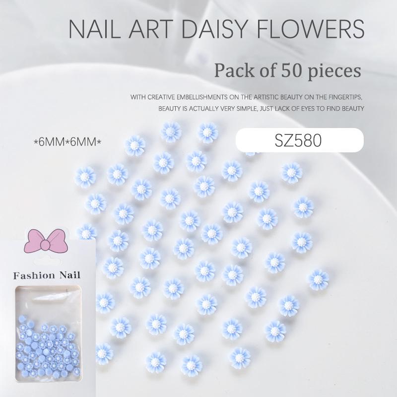 50 Pièces Mini Marguerites 3D Charms Nail Art Accessoires Fournitures de Décoration Manucure Matériaux Design Dos Plat Bijoux d'Ongle DIY