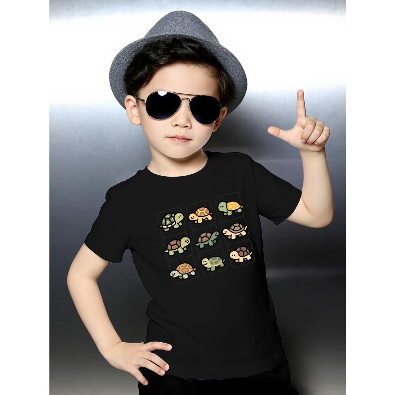 

European Size Boys Round-neck Short-sleeved T-shirt with Cartoon Turtle Pattern 98cm чёрный