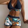New split swimsuit women's deep, flat angle sports high waist print sexy bikini fashion sexy