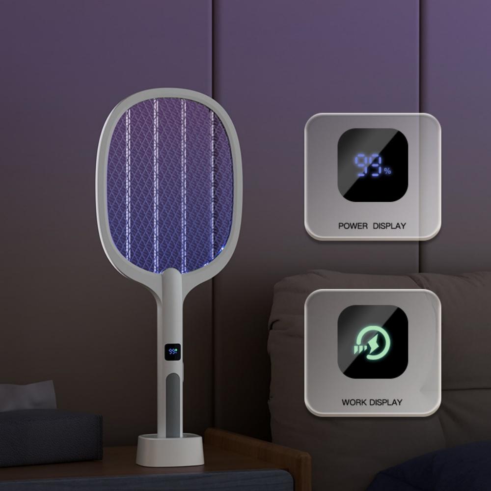 Handheld USB Rechargeable 2-in-1 Electric Mosquito Racket & Fly Swatter with Automatic Mosquito Trap Light and Night Light