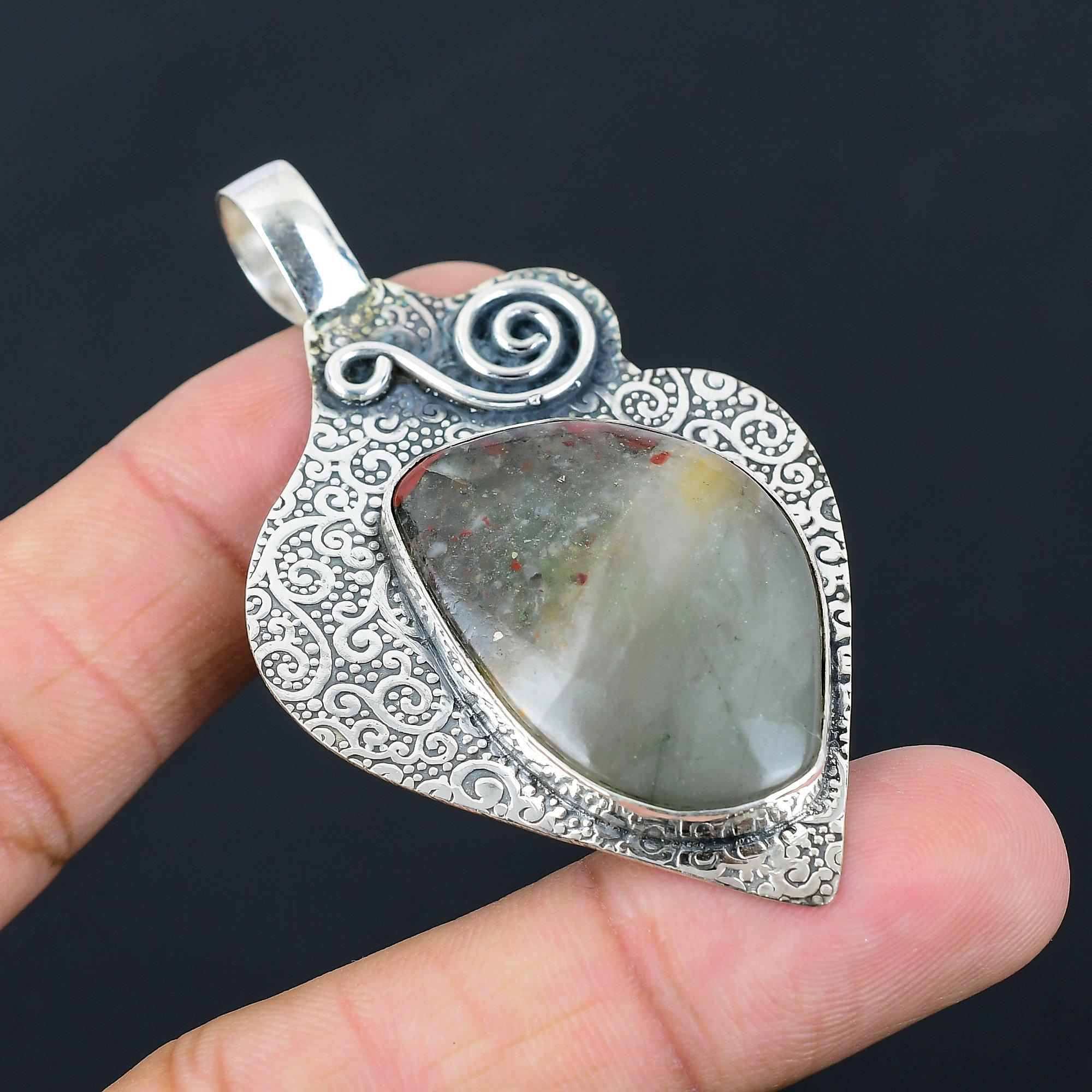 

Daughters Day Sale Trillion Tabu Jasper Gemstone Sterling Silver Wedding Pendant