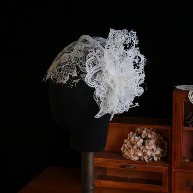 Bride Caps with Flower Pearls for Girls Balletcore 3D Flower for Pageant Prom Princess Hair Accessories Stage Props