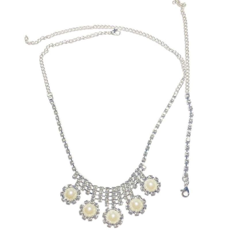 Bridal Pearl Necklace Banquet Dress Rhinestone Earrings Bracelet Ring Four-Piece Set Jewelry Dress