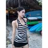 Sexy Spice Girl Style Neck Halter Striped Vest Summer Fashion Chic Slim Skinny Medium and Long Top Women's Trend