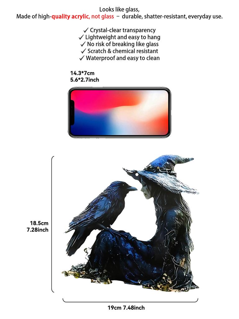 Akrilinės Juodos & Mėlynos Raganos & Varnos Kabantys Papuošalai Langų Pakabukai Gotikiniai Helovino Saulės Gaudyklės Sienų Dekoras Namams & Šventėms