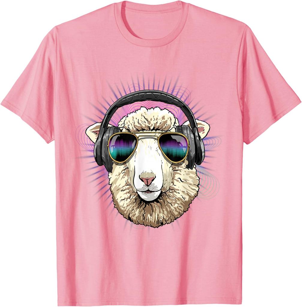 Music Sheep DJ Graphic Tee Cool Animals Headphone Rave T-Shirt Men Trip