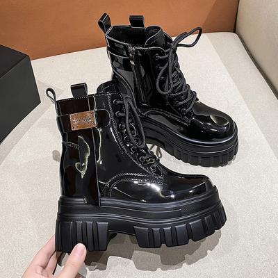 Fashion Women's High Platform Motorcycles Boots Winter 10CM Wedge Heels Warm Ankle Boots Chunky Sneakers New Autumn Leather Shoes Woman