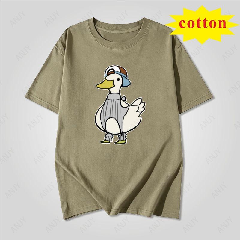 American Retro Trendy Duck Tshirt With Quirky Cartoon Print Loose Casual Short Sleeved Cotton Top