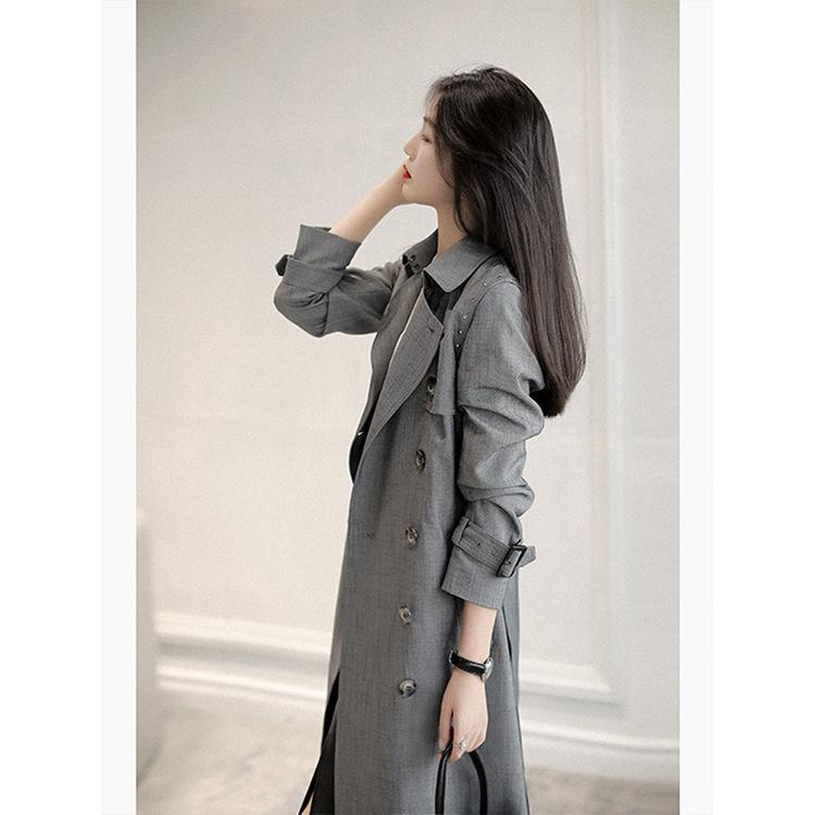 High-quality gray trench coat women's new spring clothing medium and long early spring thin jacket trendy women's clothing