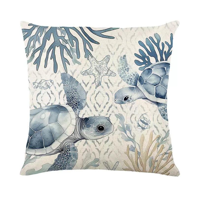 New Summer Marine Life Pillow Case Seahorse Shell Linen Printed Home Sofa Pillow