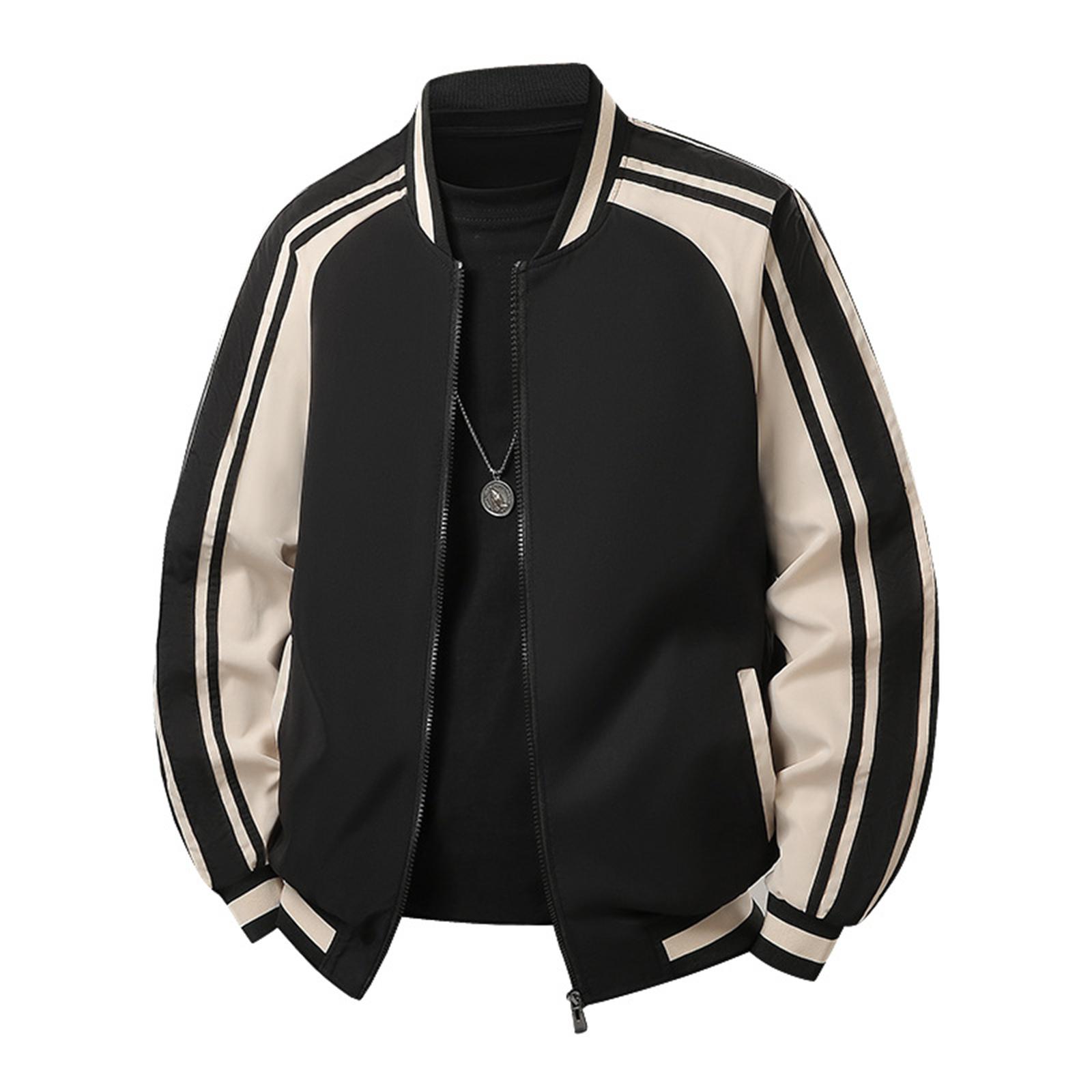 

Men s Casual Stand-up Collar Color-blocked Ribbon Men s Casual Jacket Baseball Jacket L