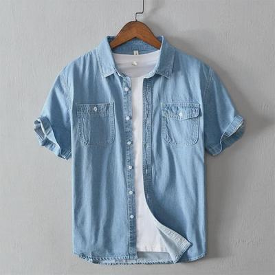 559 Men's Japanese-Style Cotton Denim Short-Sleeve Shirt Jacket for Summer