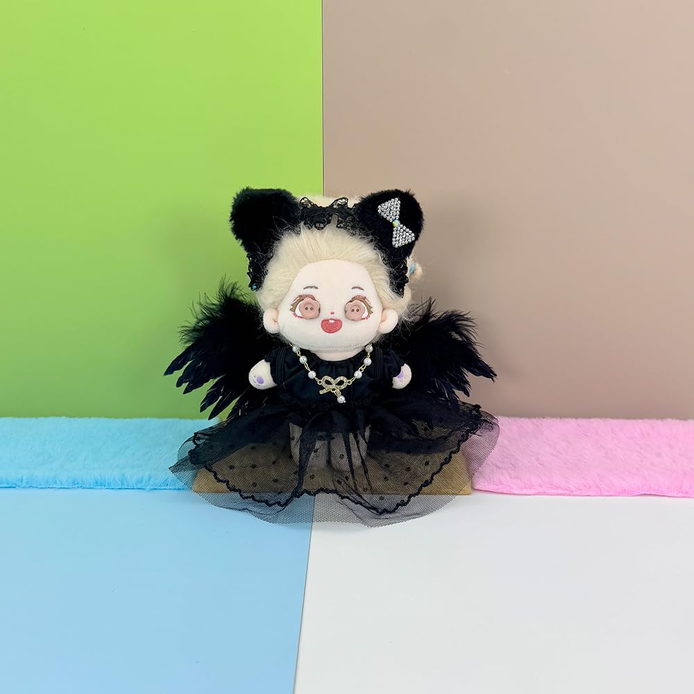 niannyyhouse Plush Clothes Set, Angel and Devil Design, for 15-17cm Plush Dolls, Includes Headwear, Wings, Shirt, Skirt, and Accessories, 5-Piece Set