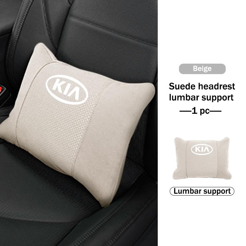 BBEI1 Car Styling Soft Suede Headrest Neck Support Seat Breathable Waist Pad Pillow Mat For KIA Cerato Proceed Venga Stonic Picanto
