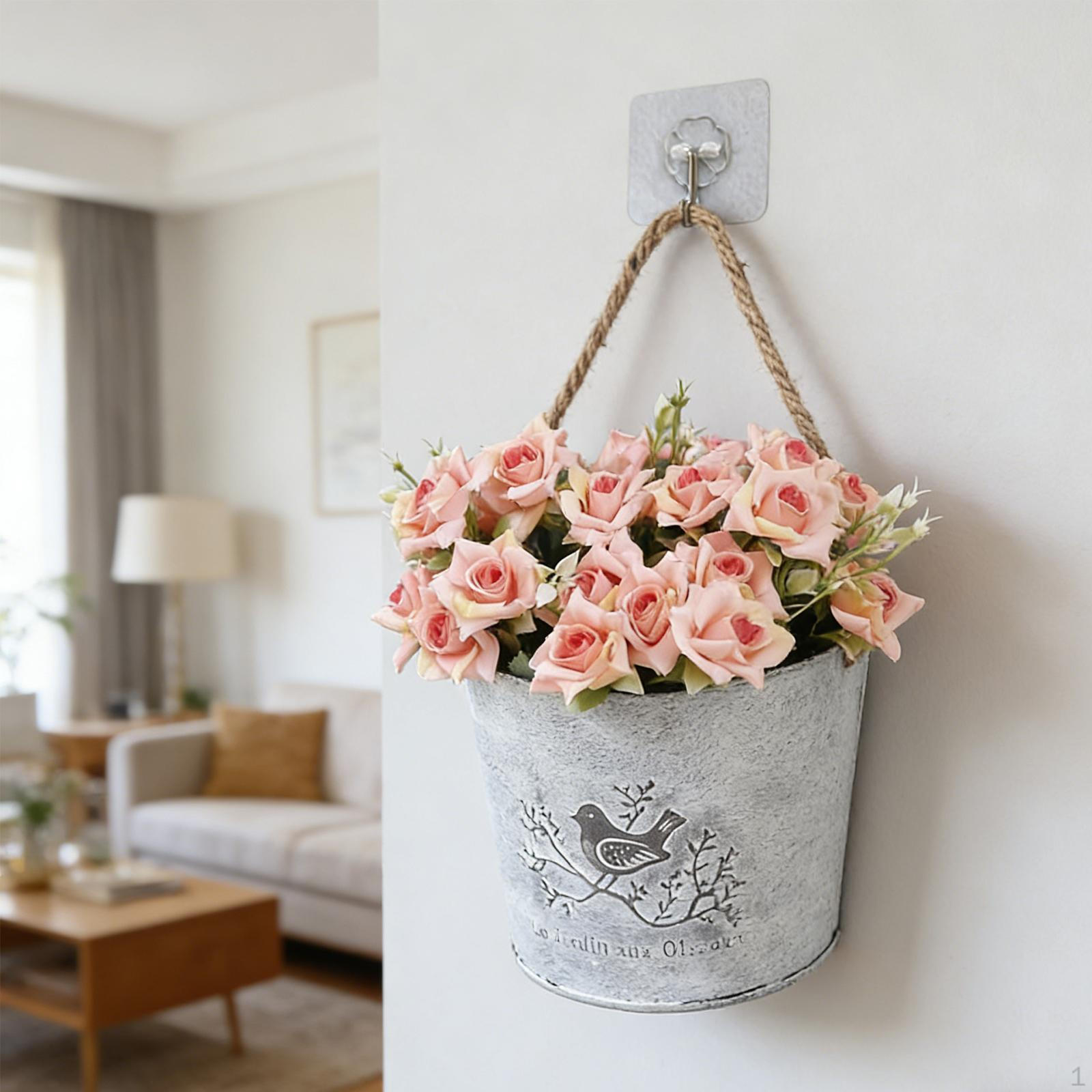 

Hanging Flower Pot, Planter Metal Bucket Rustic Plant Flowerpot for Entryway,