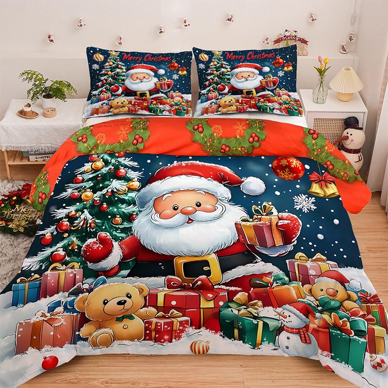 

3PC Cartoon Christmas Bed Cover Kawaii Elk Interesting Old Man Bedding set (1Duvet Cover &2Pillowcases) No filler/core EUsingle135x200cm